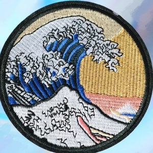 Sea Wave 3.5 Inch Patch Iron On Patch,Japanese Embroidery The Great Wave off, Patch Applique, Cool, Embroidered Iron On Patch