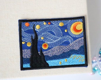 Starry Night Patch Iron On Patch. 3.7 Inch, Embroidery Patch Quality Sew On Patch Denim,Applique, Embroidered Starry starry Night