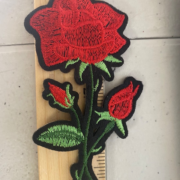 Red Rose Patch,3.8 inch Iron On Patch Sew On Patch, Embroidery High Quality Roses ,Applique Red Rose, Rose Vine,big rose patch