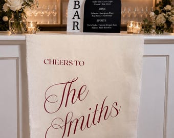 Custom Linen Bar Sign | Cheers To Last Name Drape Banner