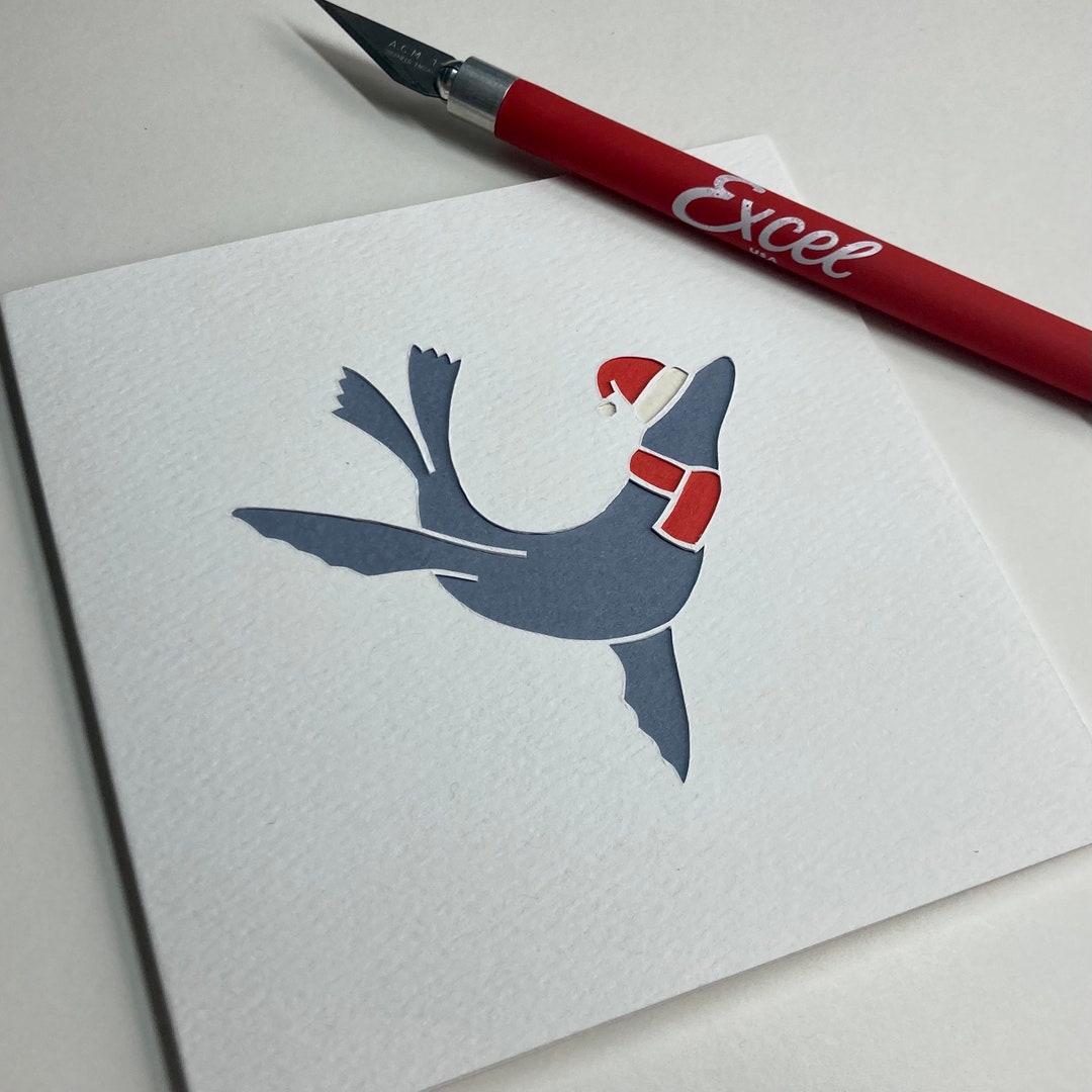 Handmade Papercut Seal Christmas Cardchristmas Cardluxury Etsy