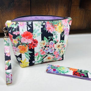 Floral Knitting Project Bag: Black & White Stripe, Needle Holder