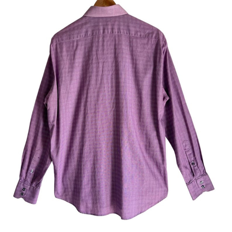 Vtg Robert Graham Houndstooth Flip Cuff Shirt Mens L/XL Cotton Purple image 4