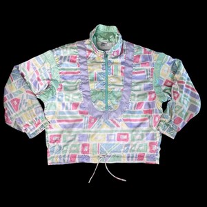 Vtg Head Sportswear L/XL Pastel Memphis Vapor Wave Anorak Pullover Windbreaker