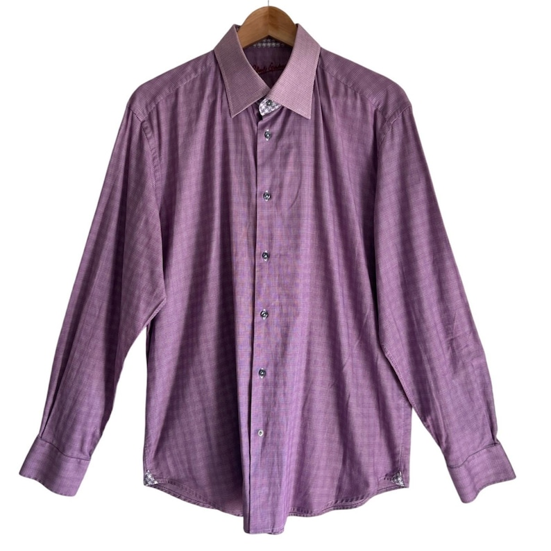 Vtg Robert Graham Houndstooth Flip Cuff Shirt Mens L/XL Cotton Purple image 2