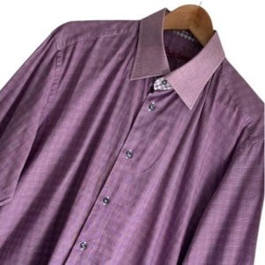 Vtg Robert Graham Houndstooth Flip Cuff Shirt Mens L/XL Cotton Purple image 3
