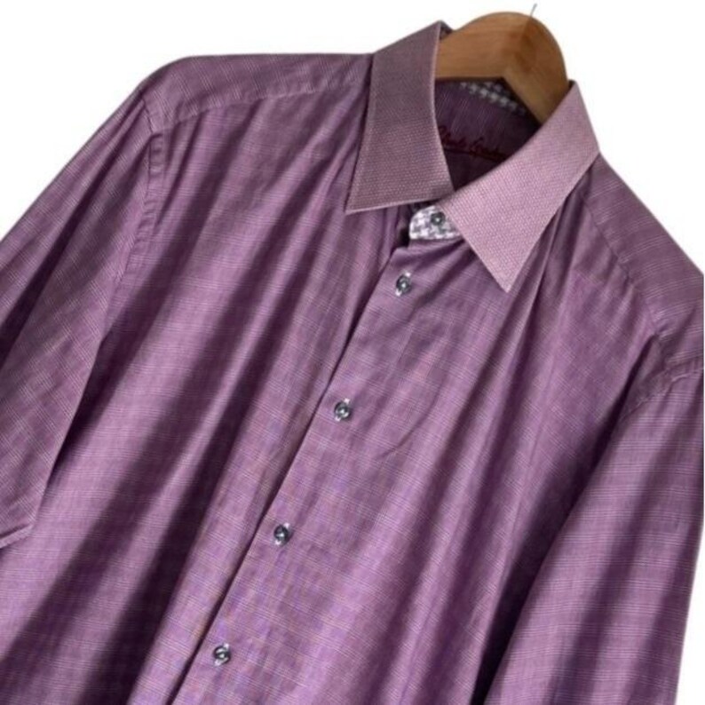 Vtg Robert Graham Houndstooth Flip Cuff Shirt Mens L/XL Cotton Purple image 3