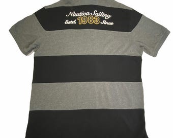 Nautica Sportswear Y2K Sailing Rugby Stripe Polo Shirt Mens Gray Black XL Retro