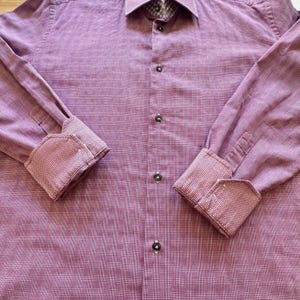 Vtg Robert Graham Houndstooth Flip Cuff Shirt Mens L/XL Cotton Purple image 7