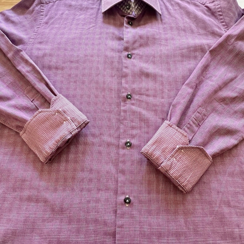 Vtg Robert Graham Houndstooth Flip Cuff Shirt Mens L/XL Cotton Purple image 7