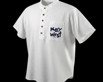 Vintage Key West Florida Cotton Gauze Henley Shirt Mens Large White USA