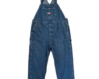 Red Kap Carpenter Denim Bib Overalls 46x30 Paint Patina Utility Grunge VF Y2K