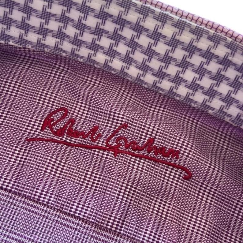 Vtg Robert Graham Houndstooth Flip Cuff Shirt Mens L/XL Cotton Purple image 1