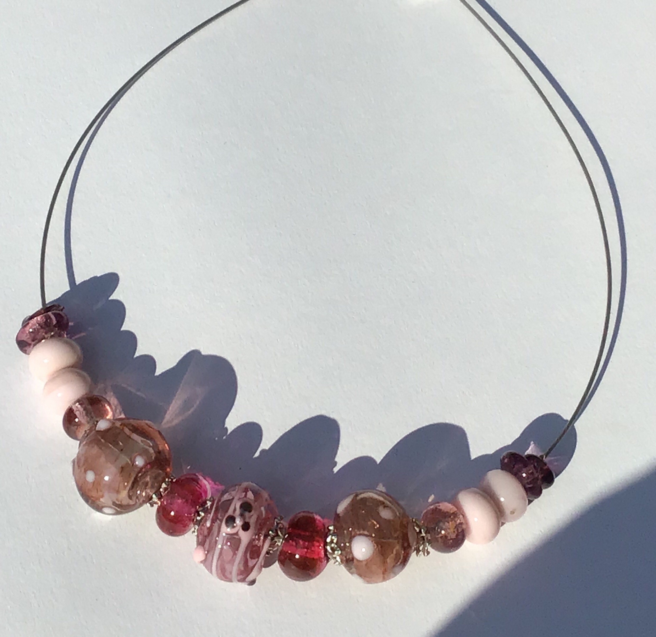 Collier Fantaisie Perles Verre Et Murano Mauve - Fabrication Artisanale - Neuf