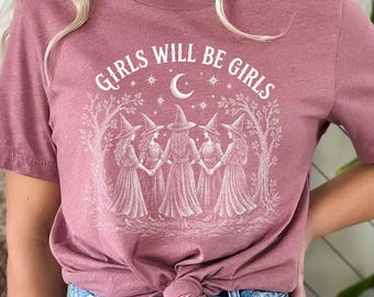 Vintage Girls Will Be Girls Witch T-Shirt, Funny Witch Vintage Shirt, Vintage Halloween Women Shirt, Witchy Vibes Shirt,Witchy