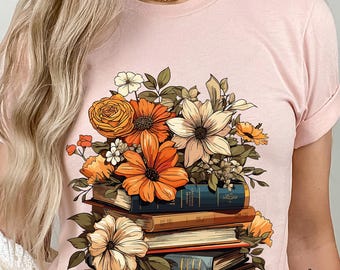 Floral Books T-Shirt: Book Lover, Librarian Tee