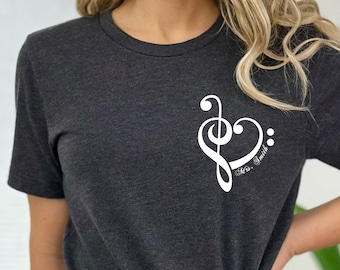 Custom Music Teacher Shirt: Treble Clef Heart Tee