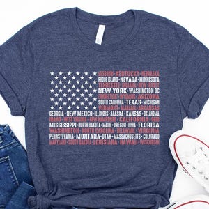 Vintage American Flag With States T-shirt, Fourth of July Tees, Patriotic T-shirts, United States T-shirts, July 4th Graphic, USA Shirt