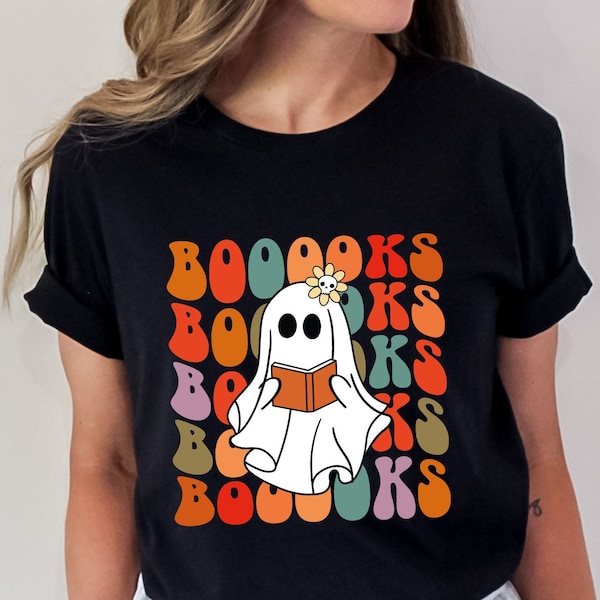 Camiseta de fantasmas espeluznantes de Booooks: Camiseta de Halloween para amantes de los libros