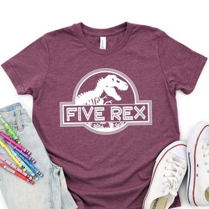 Five Rex Dinosaur 5th Birthday Shirt
