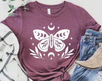 Mystical Moon Moth Shirt: Phases Butterfly Graphic Tee