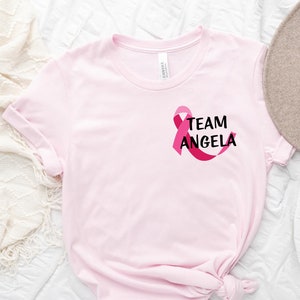 Custom Breast Cancer Awareness Tee, Support Team Name Pocket Size T-shirts, Breast Cancer Support Team Shirt, Breast Cancer Awareness Gift