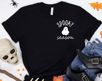 Spooky Season Pocket Size T-shirt, Halloween Ghost Shirt, Ghost Long Sleeve, Halloween Crewneck Shirt, Spooky Season Shirt, Fall Shir