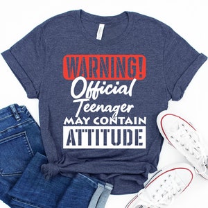Warning Official Teenager May Contain Attitude T-Shirt, 13th Birthday Long Sleeve, B-Day Party Tee, Teenage Boys Girls Shirt, Teen Gift Tee