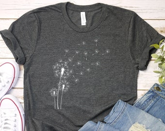 Short Sleeve Graphic Shirts for Women Casual Summer Dandelion Print Crewneck T Shirt Tops Blouse Tee Dark Gray