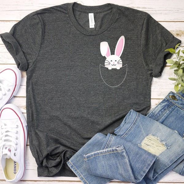 Happy Easter Pocket Bunny Tshirt, Women Easter Shirt, Cute Pocket Size Easter Long Sleeve, Easter Bunny Shirt, Happy Easter,Easter Bunny Tee