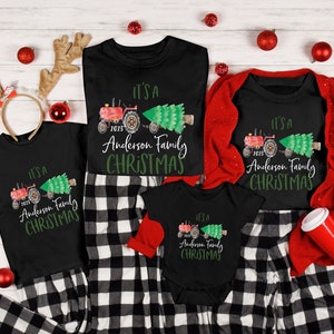 Personalized Matching Family Christmas Family T-shirt, Vintage Truck Holiday Family Tee Farm Christmas tractor 2023 Family Christmas Gift