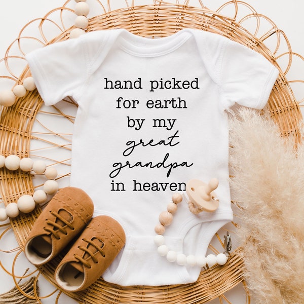 Hand Picked For Earth By My Great Grandpa In Heaven Onesie®, Baby Clothes Bodysuit, New Pregnancy Announcement, Baby Shower,Pregnancy Reveal