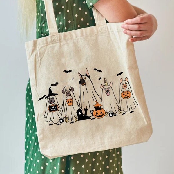 Ghost Dog Canvas Tote Bag, Horror Tote Bag, Halloween Ghost Dog Tote Bag, Ghost Dog Lover Tote Bag, School Tote Bag, Teacher Tote Bag