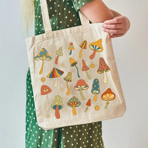 Canvas Tote Bag, Mushroom Tote Bag, Floral Tote Bag, Reusable Grocery Tote Bag, Tote Bag Aesthetic, School Tote Bag, Spring Teacher Tote Bag