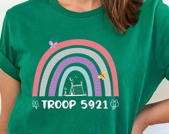 Girls Camping Rainbow T-Shirt: Tent Butterfly Troop Tee