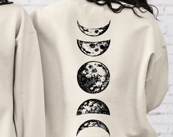 Sweat phases de lune : sweat à capuche bohème pleine lune aquarelle