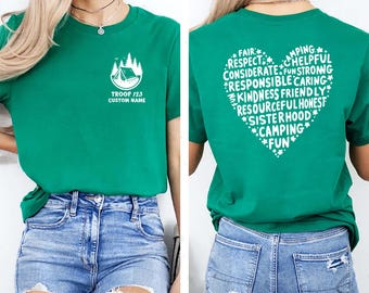 Girls Camping Group T-Shirt: Pocket Back Custom Troop Shirt