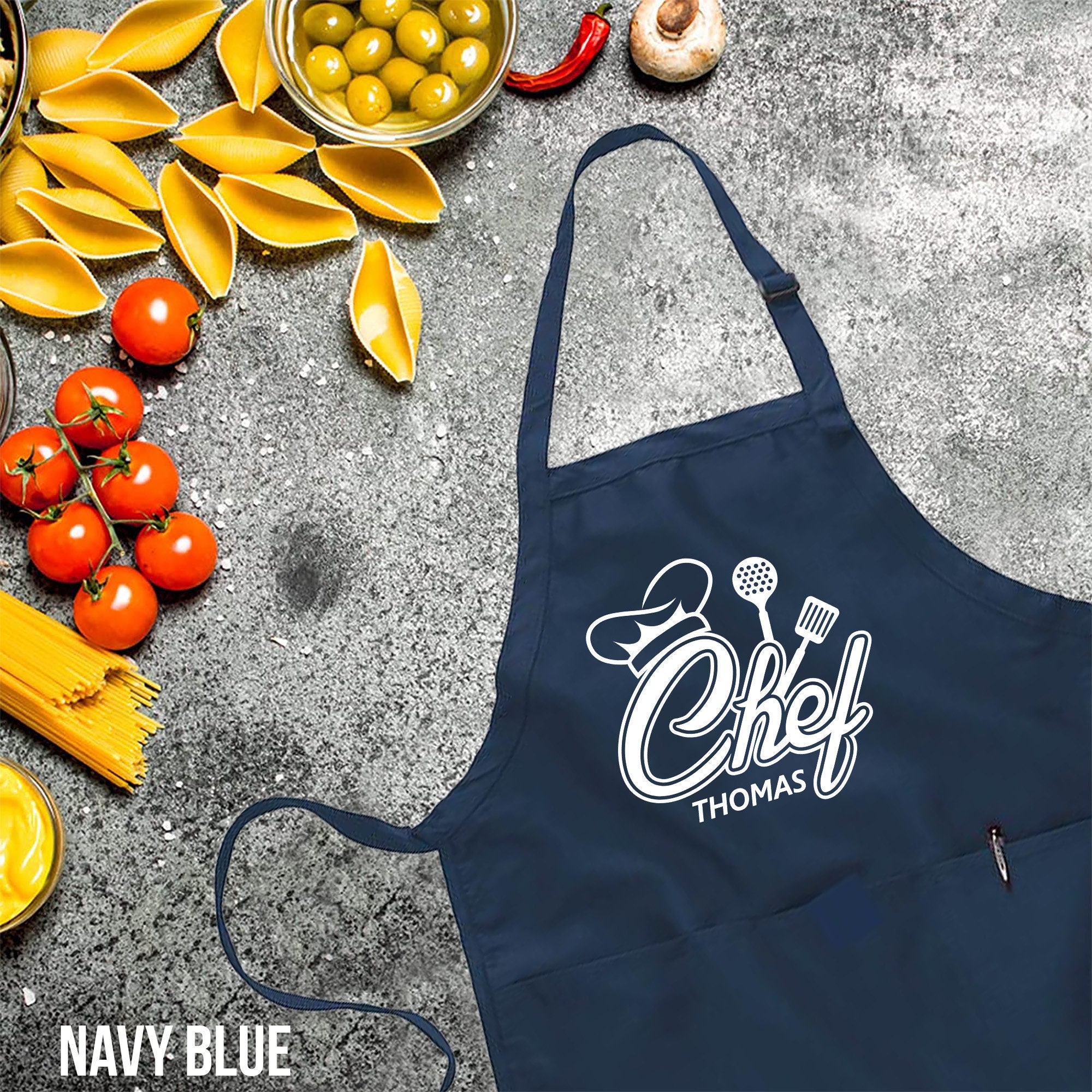 Custom Chef Apron: Personalized Printed Kitchen Apron With Pockets - Etsy