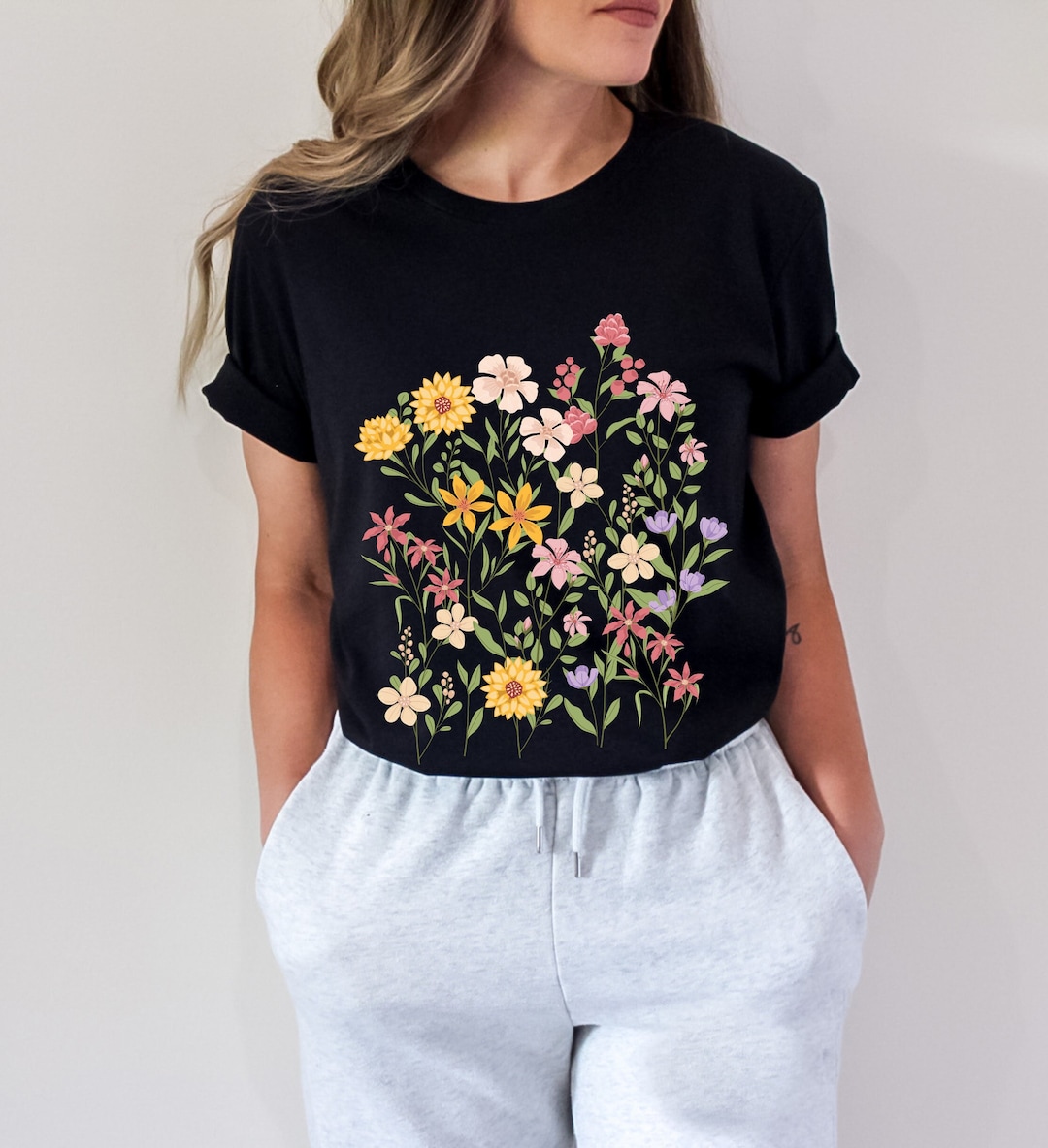 Tシャツ・カットソー THE MUSEUM VISITOR FLOWER VELVET PRINTED T-SHIRTS MY672 THE MUSEUM VISITOR FLOWER VELVET PRINTED T-SHIRTS MY672 (THE