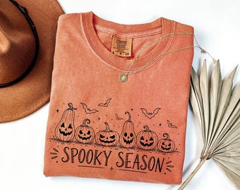 Comfort Colors® Spooky Season Pumpkins Halloween Shirt, Spooky Season T-Shirt, Ghost Pumpkin bat Shirt, Halloween Gift, Stay Spooky Shirt