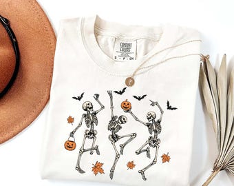 Comfort Colors® Dancing Skeleton Shirt, Halloween Shirt, Pumpkin Shirt, Skeleton Halloween T-Shirt