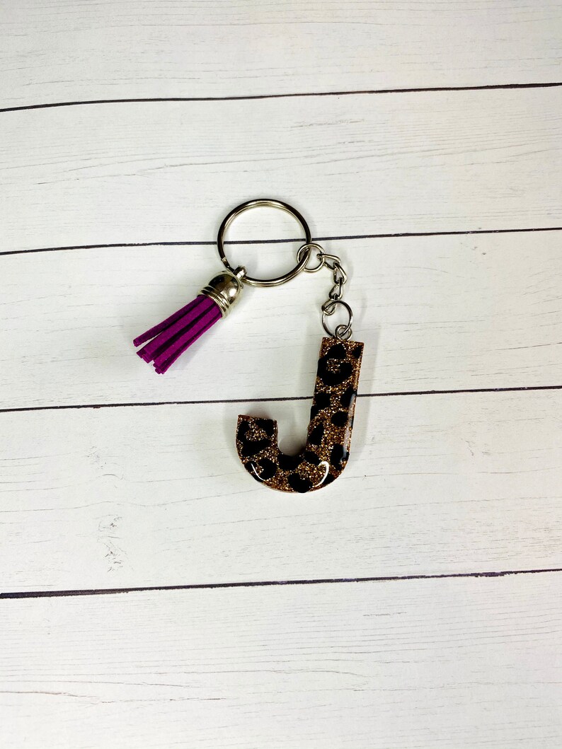 Cheetah Initial Keychains wTassel