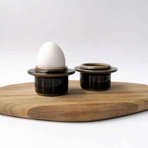 Set of 2 / Arabia Finland KOSMOS green striped stoneware egg cups / Gunvor Olin-Grönqvist GOG | Vintage Finnish Ceramics