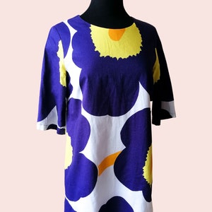 Marimekko vintage &quot;Unikko&quot; purple and yellow floral dress for women / Size Small, S, Eu 36, Uk 10, Us 8