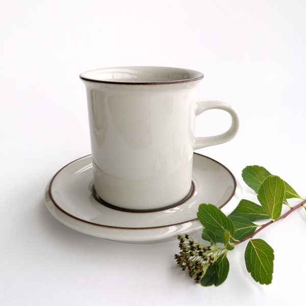 Arabia Finland "Fennica" gray and brown stoneware coffee cup and saucer / Design Richard Lindh