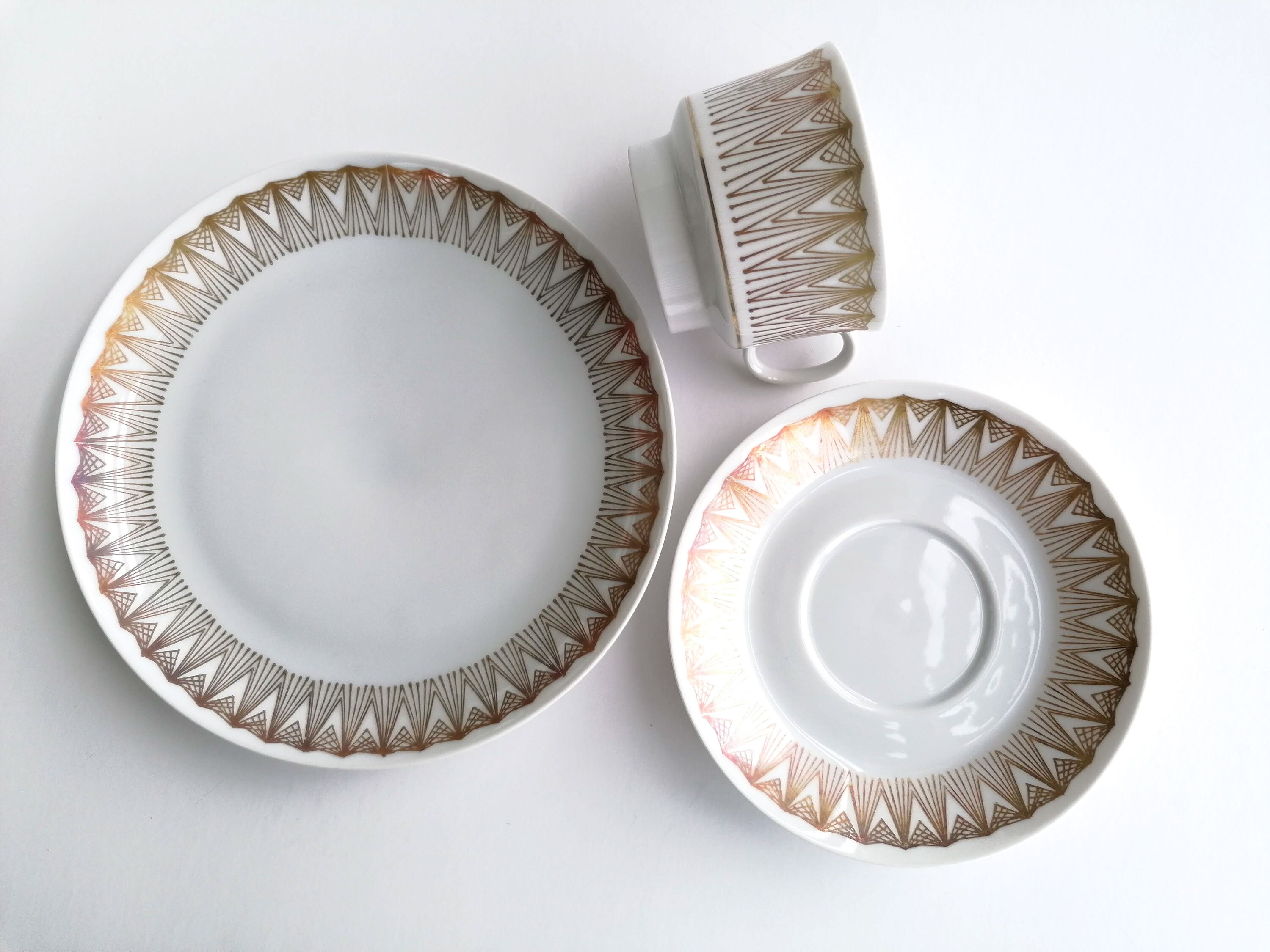 Upsala Ekeby Karlskrona GOLD GILDED Trio of Coffee Cup