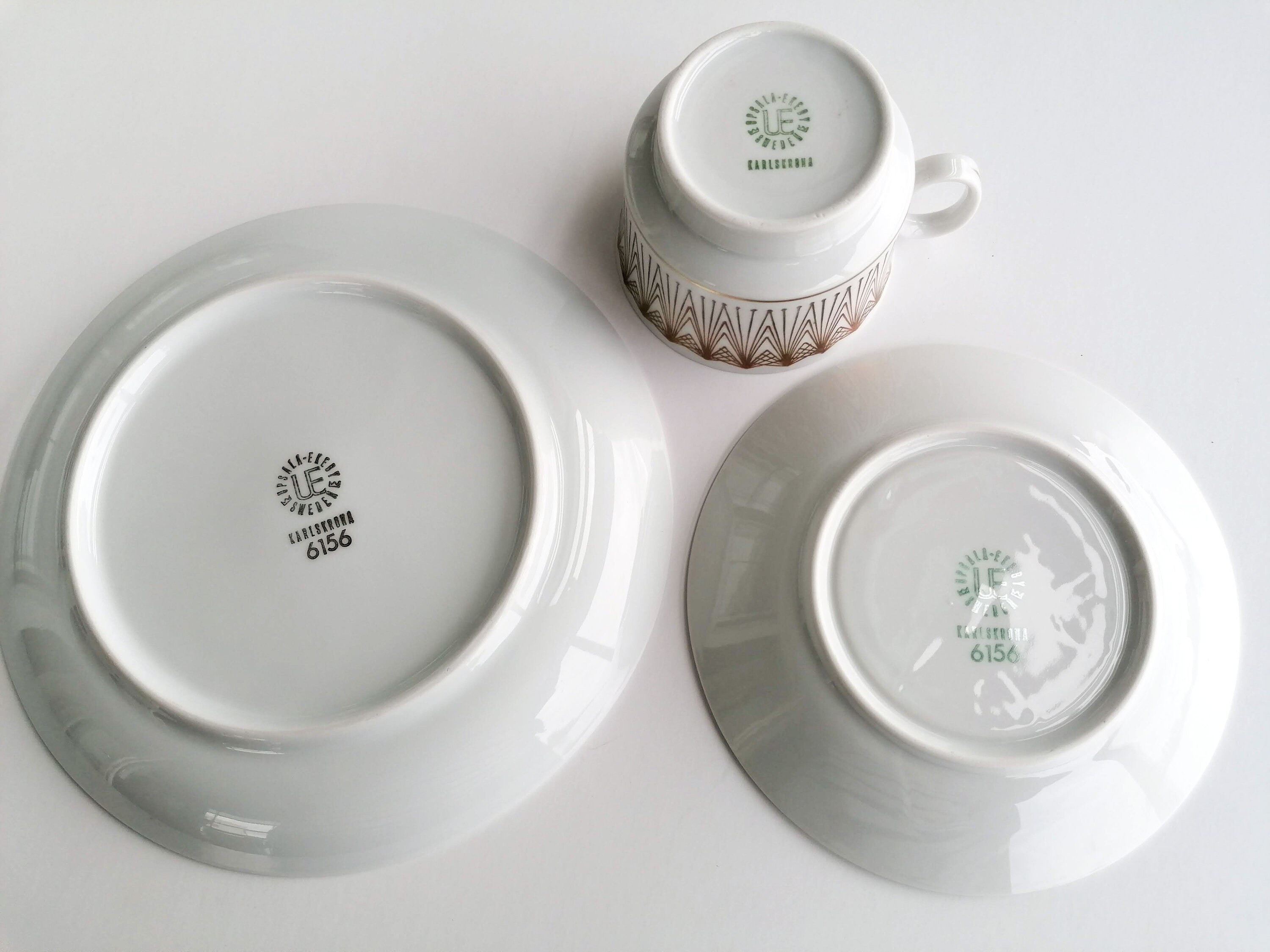 Upsala Ekeby ウプサラエクビィ Risto Upsala Ekeby Karlskrona GOLD GILDED Trio of Coffee Cup