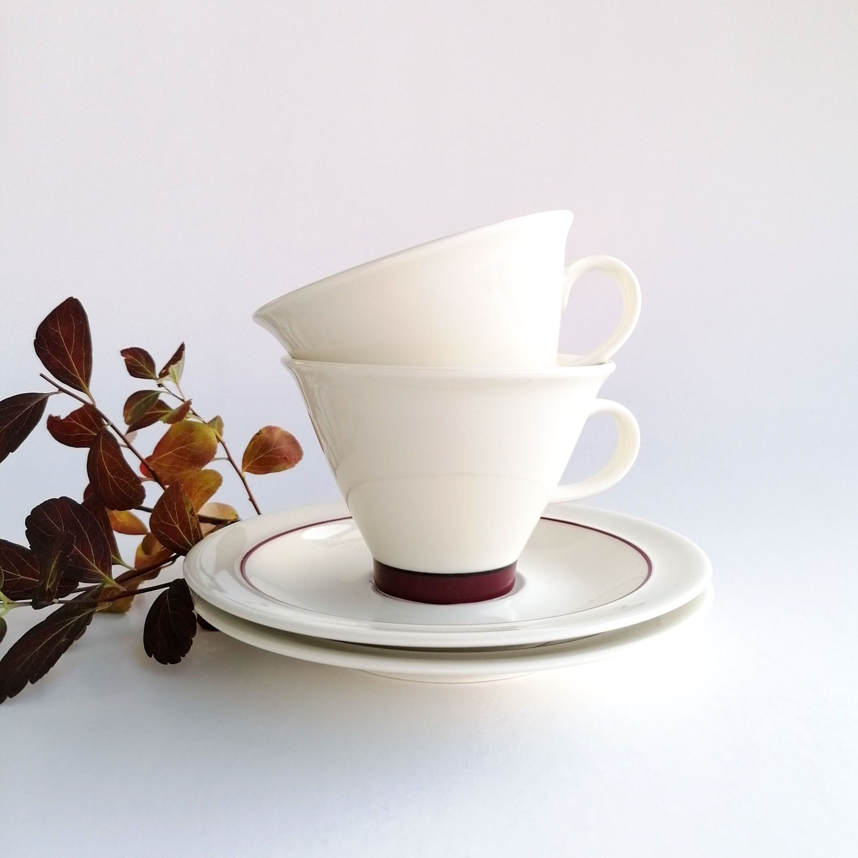 Set of 2 / Arabia Finland Red Harlekin Porcelain Coffee Cup and 