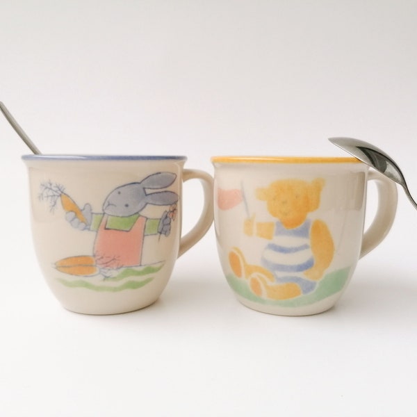 Set of 2 / Pentik Finland Bear and Rabbit Childrens mugs | Anu Pentik Pentik Finland Finnish Ceramics Design Scandinavian Childrens Mug