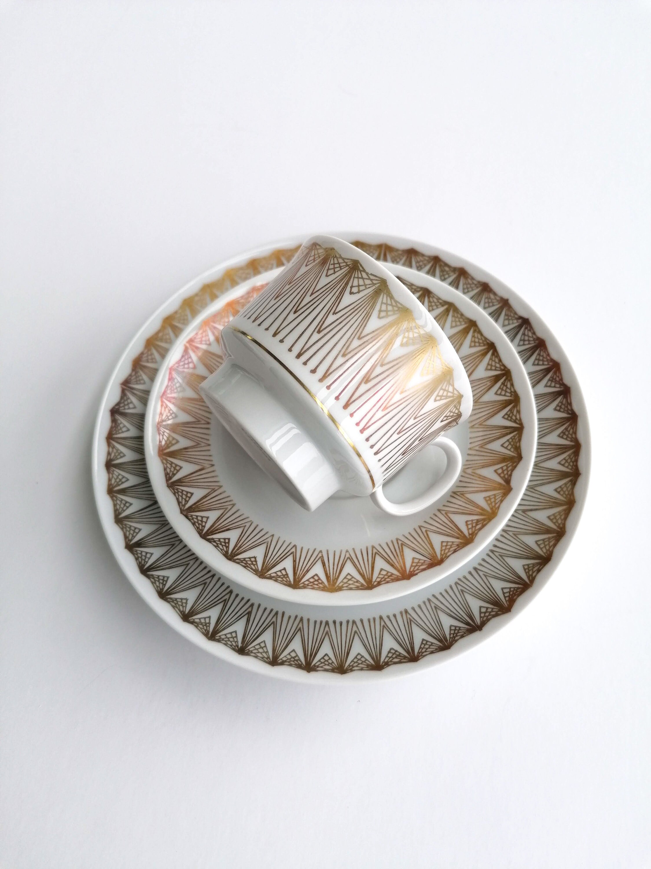 Upsala Ekeby Karlskrona GOLD GILDED Trio of Coffee Cup